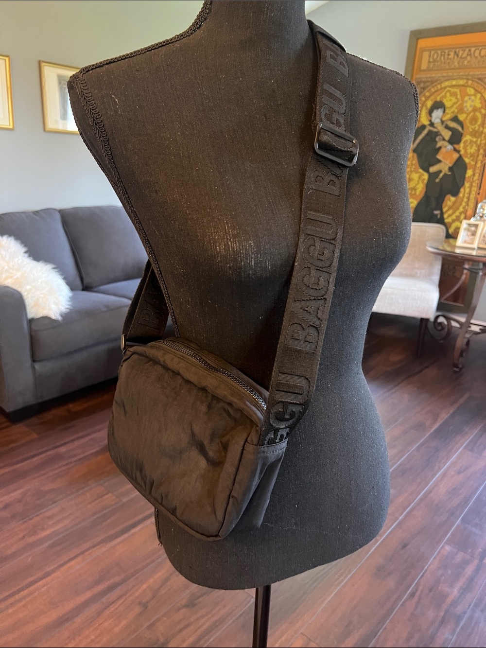 BAGGU Black Crossbody Bag with Logo Strap